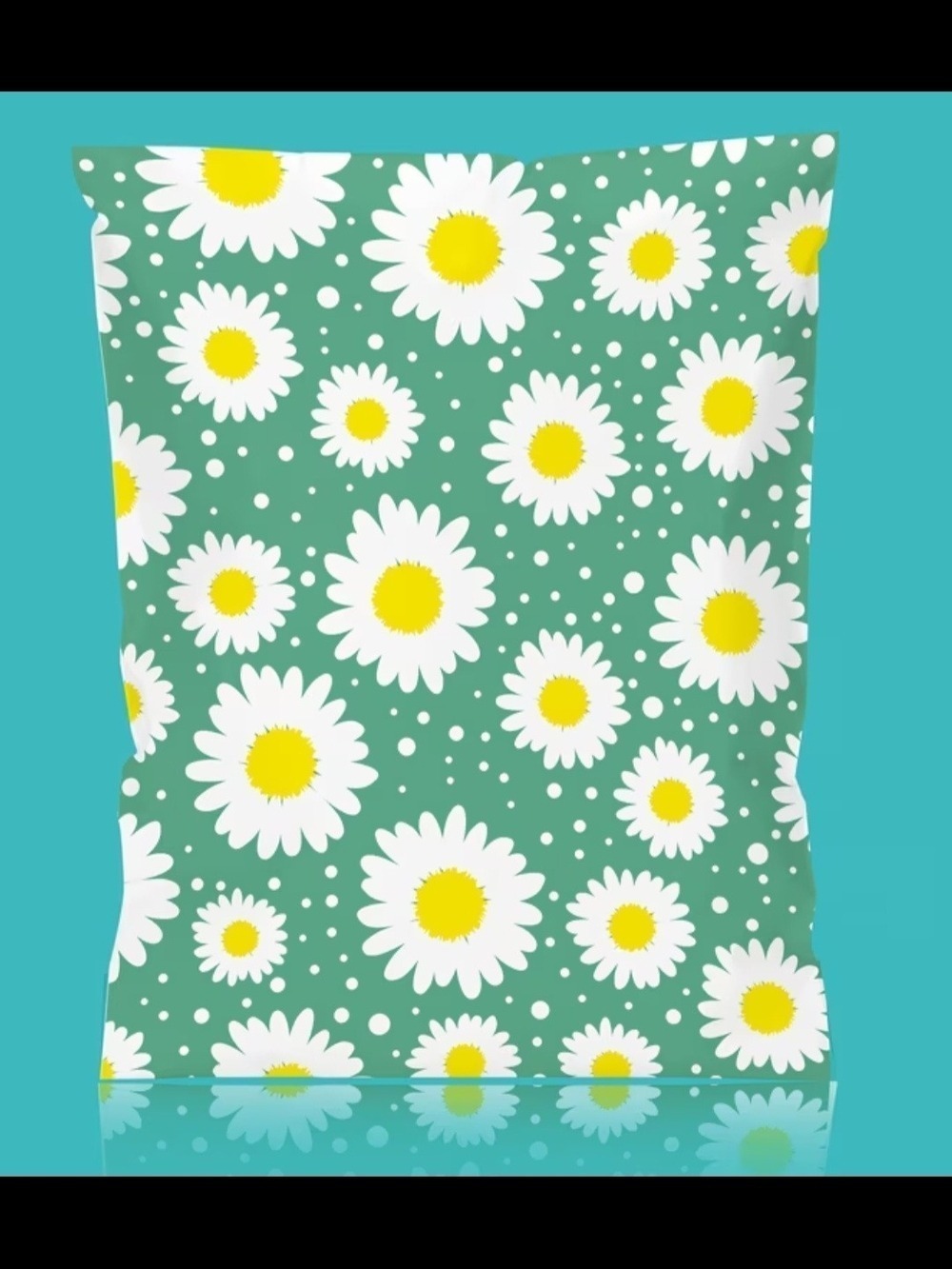 Daisy Print Poly Mailer in Teal, White & Yellow 10x13 Quantity Of Ten